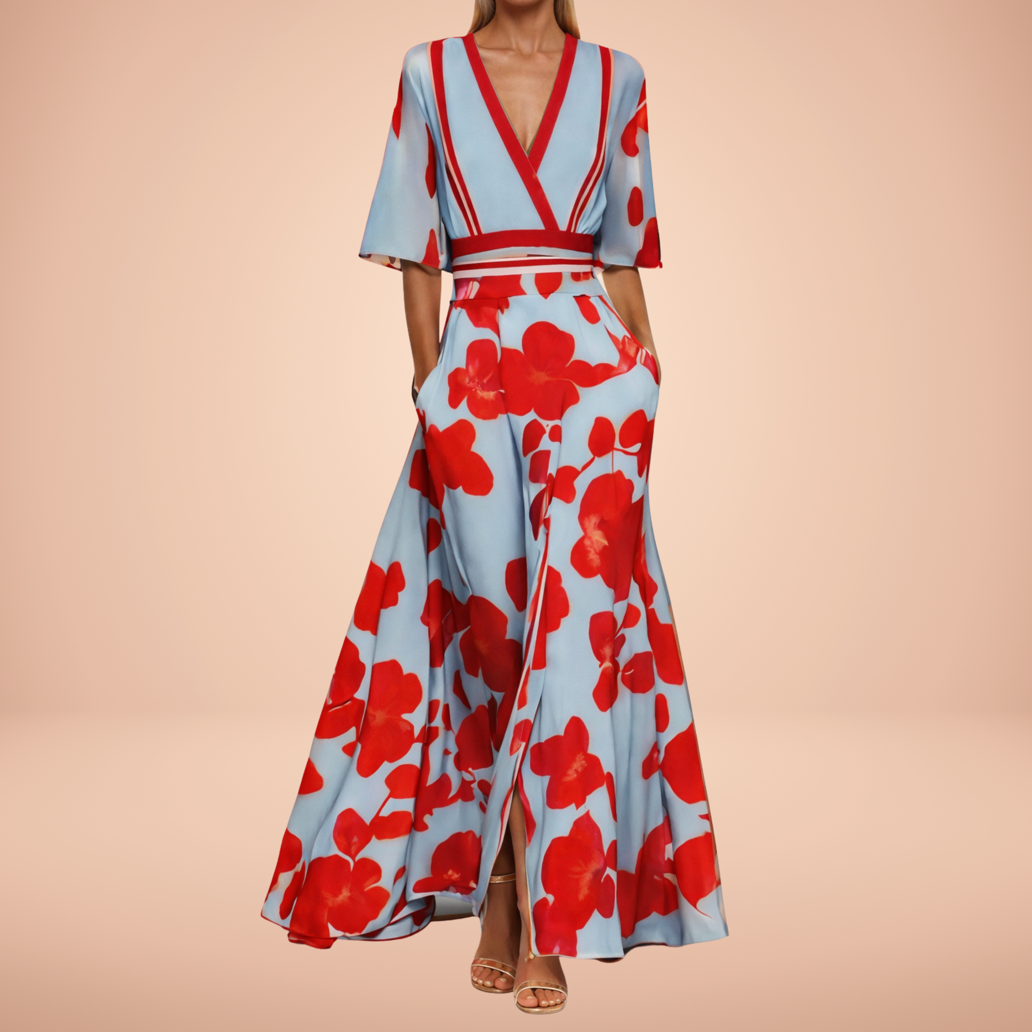 LOIS™ – Floral Print Half Sleeve Maxi Dress